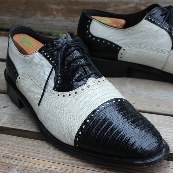 Black & White Genuine Lizard Spectator Cap Toe EUC - Picture 2 of 13